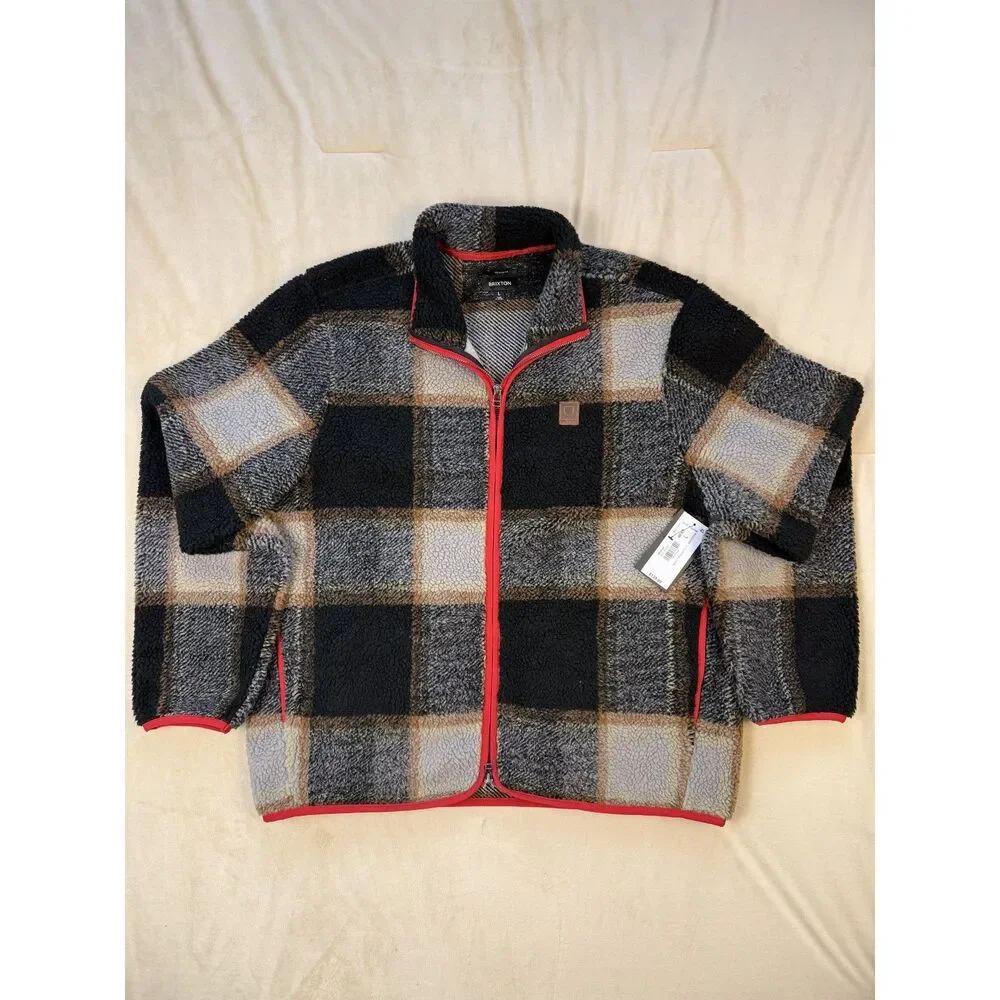 Brixton Buffalo Plaid Sherpa Fleece Jacket Men’s L Black Cream NWT